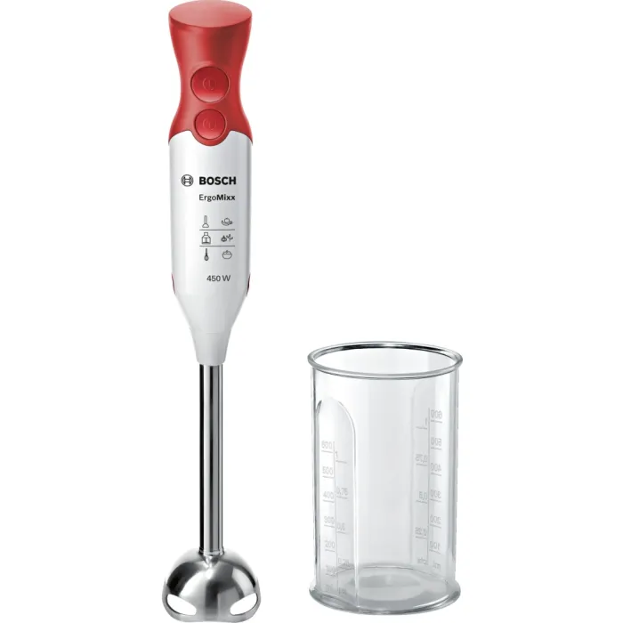 Bosch MSM64110, Μπλέντερ, 450 W, Συμπεριλαμβάνεται διαφανής κανάτα, Λευκό/Κόκκινο