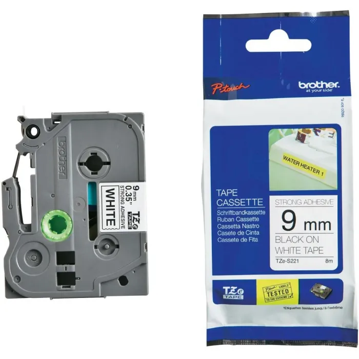 Ταινία Brother TZe-S221 μαύρο σε λευκό, Strong Adhesive, 9mm, 8m