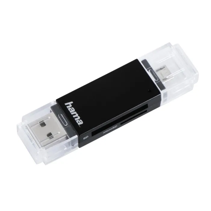 Συσκευή ανάγνωσης καρτών HAMA 181056, USB 2.0, SD/microSD, Μαύρη