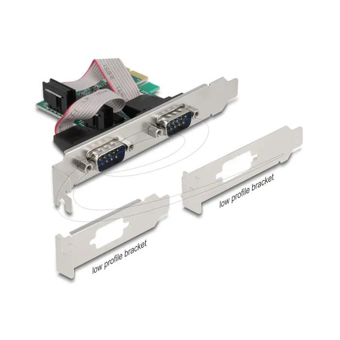 DeLock κάρτα PCI Express x1 με 2 σειριακές θύρες RS-232, αρσενικοί σύνδεσμοι, Low Profile