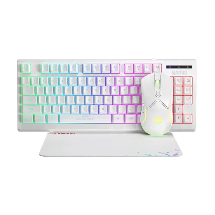 Геймърски комплект Marvo COMBO CM310, 3 в 1, Бял цвят, Клавиатура, Мишка, Подложка