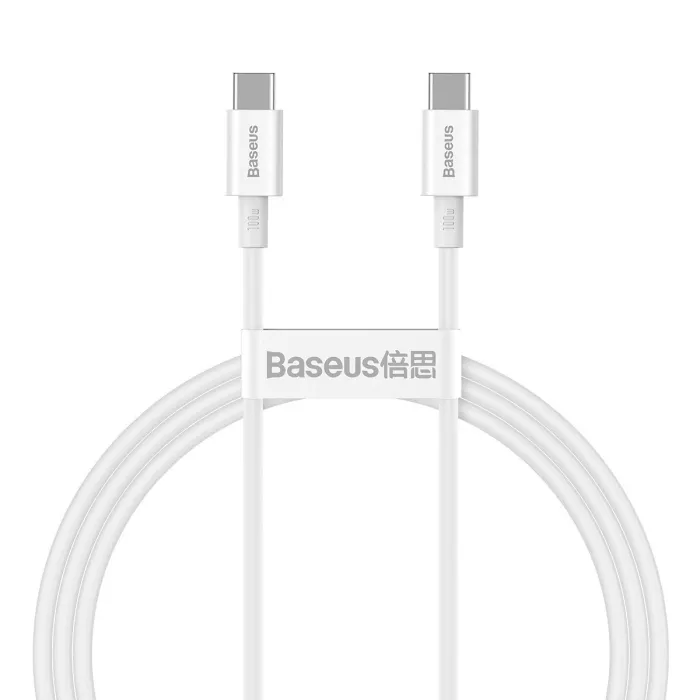 Кабел Baseus Superior USB-C към USB-C, 1 m, 100W, 5A, 480 Mb/s, бял