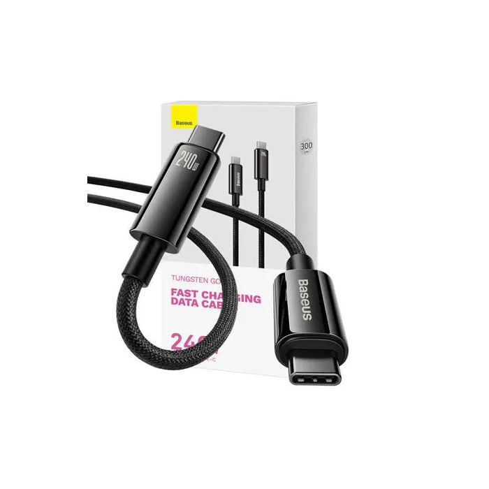Кабел Baseus Tungsten Gold USB-C към USB-C, 240W PD 3.1, 5A, 480 Mbps, 1 m, черен