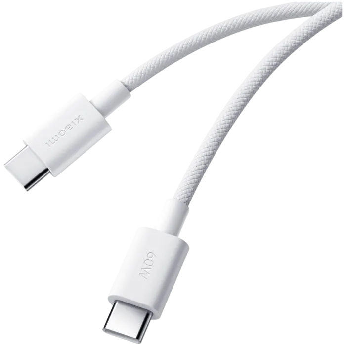 Кабел Xiaomi 3A Braided USB-C към USB-C, 1 m, до 60W, 3A, 480Mbps, бял