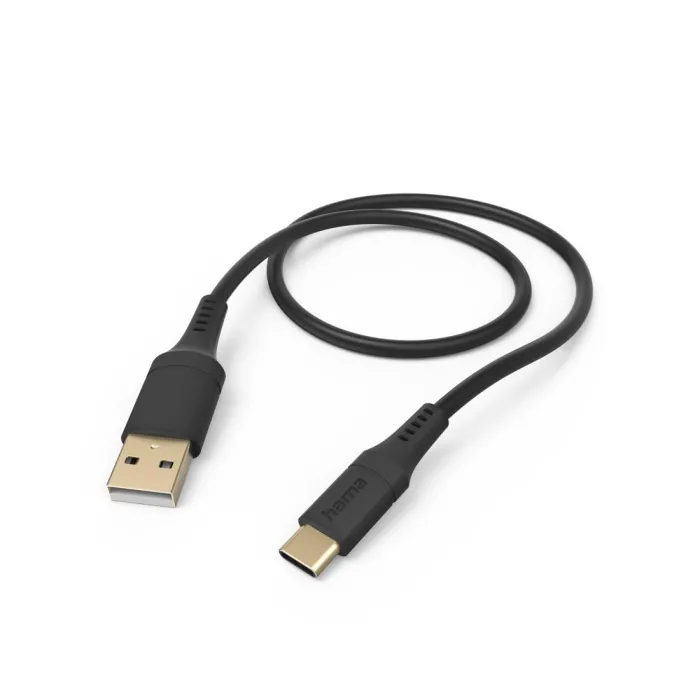 Καλώδιο φόρτισης HAMA Flexible, USB-A σε USB-C, 1,5 m, από σιλικόνη, διπλά θωρακισμένο, μαύρο