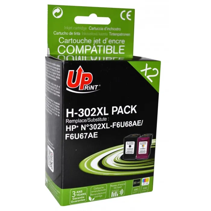 Μελάνι UPRINT σε σέτ  HP 302XL BK+CL,F6U68AE+F6U67AE, DJ 1110 AiO/2130 AiO/3630 AiO/4650 AiO