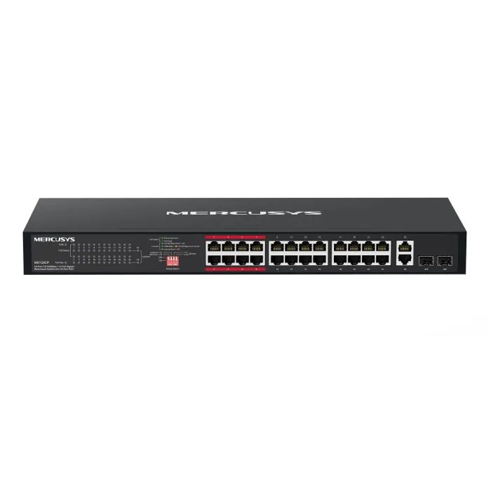 Mercusys MS126CP 26-портов Rackmount PoE+ комутатор 24×FE PoE+ 2×Gigabit Combo 295W