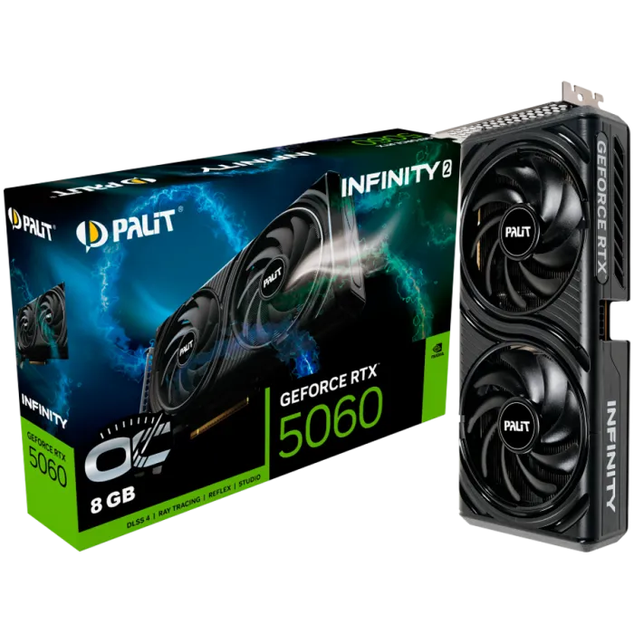 PALIT GeForce RTX 5060 Infinity 2 OC 8GB GDDR7 (NE75060V19P1-GB2063L) видео карта, 128-bit, PCIe 5.0, 2512 MHz Boost, HDMI 2.1b, 3x DP 2.1b