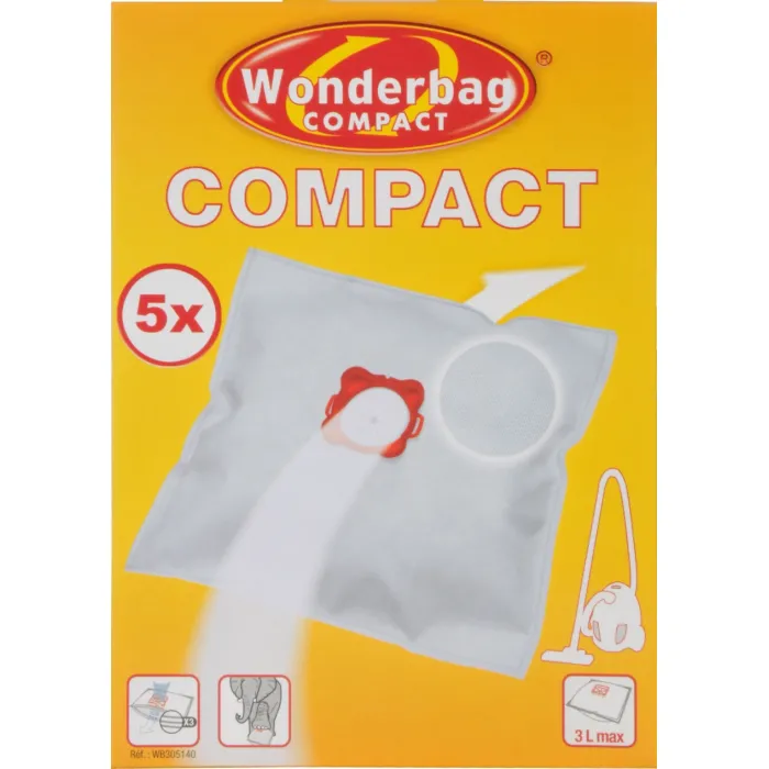 Rowenta WB305140, Wonderbag Compact, Vacuum Bags, Set of 5 bags   1 adapter ring, 3-layered, Univers
