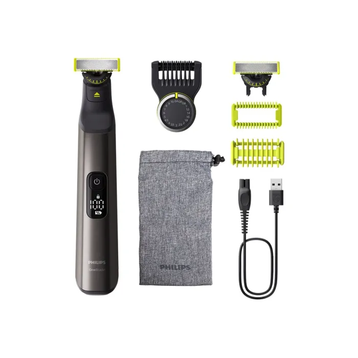 Ξυριστική μηχανή και trimmer προσώπου και σώματος PHILIPS OneBlade Pro 360 Face and Body, 20 ρυθμίσεις, 0,4–10 mm, έως 120 λεπτά λειτουργίας, στεγνή και υγρή χρήση, IPX7, οθόνη LED