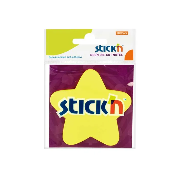 Stick'n Самозалепващи се листчета Звезда, неонови, жълти, 50 листа
