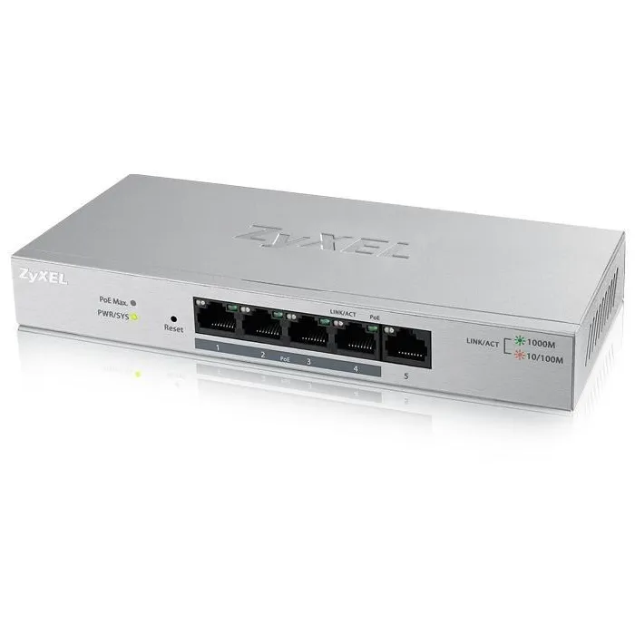 Switch 5-θυρών  ZyXEL GS-1200-5HPV2, Web Managed, Gigabit, PoE