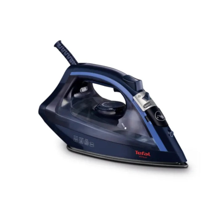 Tefal FV1713E0, Virtuo μπλε (dress blue), 2000W – 0–24 γρ./λεπτό – 0–90 γρ./λεπτό – Χειροκίνητη ρύθμιση – Αντικολλητική πλάκα σιδερώματος