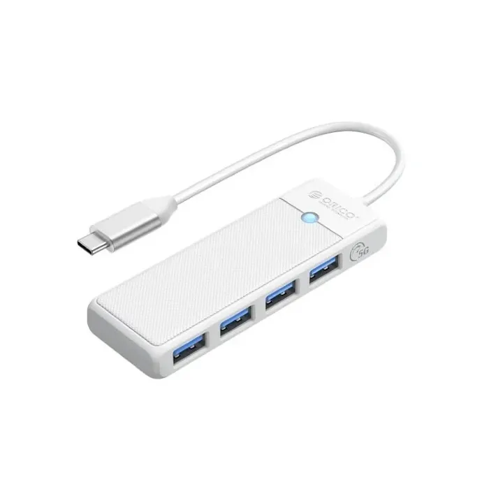 USB-C хъб Orico PAPW4A-C3 с 4 USB 3.0 порта, 5Gbps, 15 см, бял