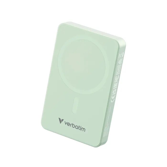 Power bank Verbatim Charge 'n' Go Essentials 10000 mAh – μαγνητική ασύρματη φόρτιση 15 W, USB-C PD 20 W, πράσινο